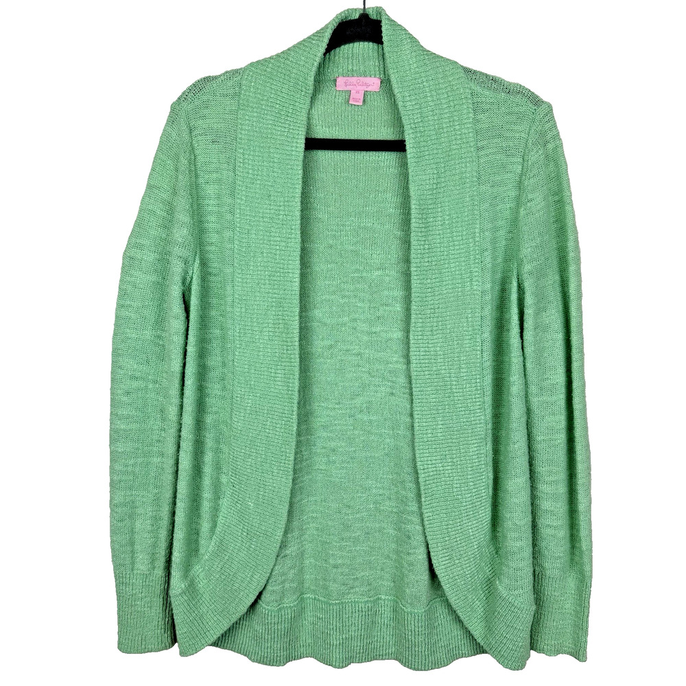 Lilly Pulitzer Amalie Cardigan Sweater Size XS Bright Green Slub Knit Tropical